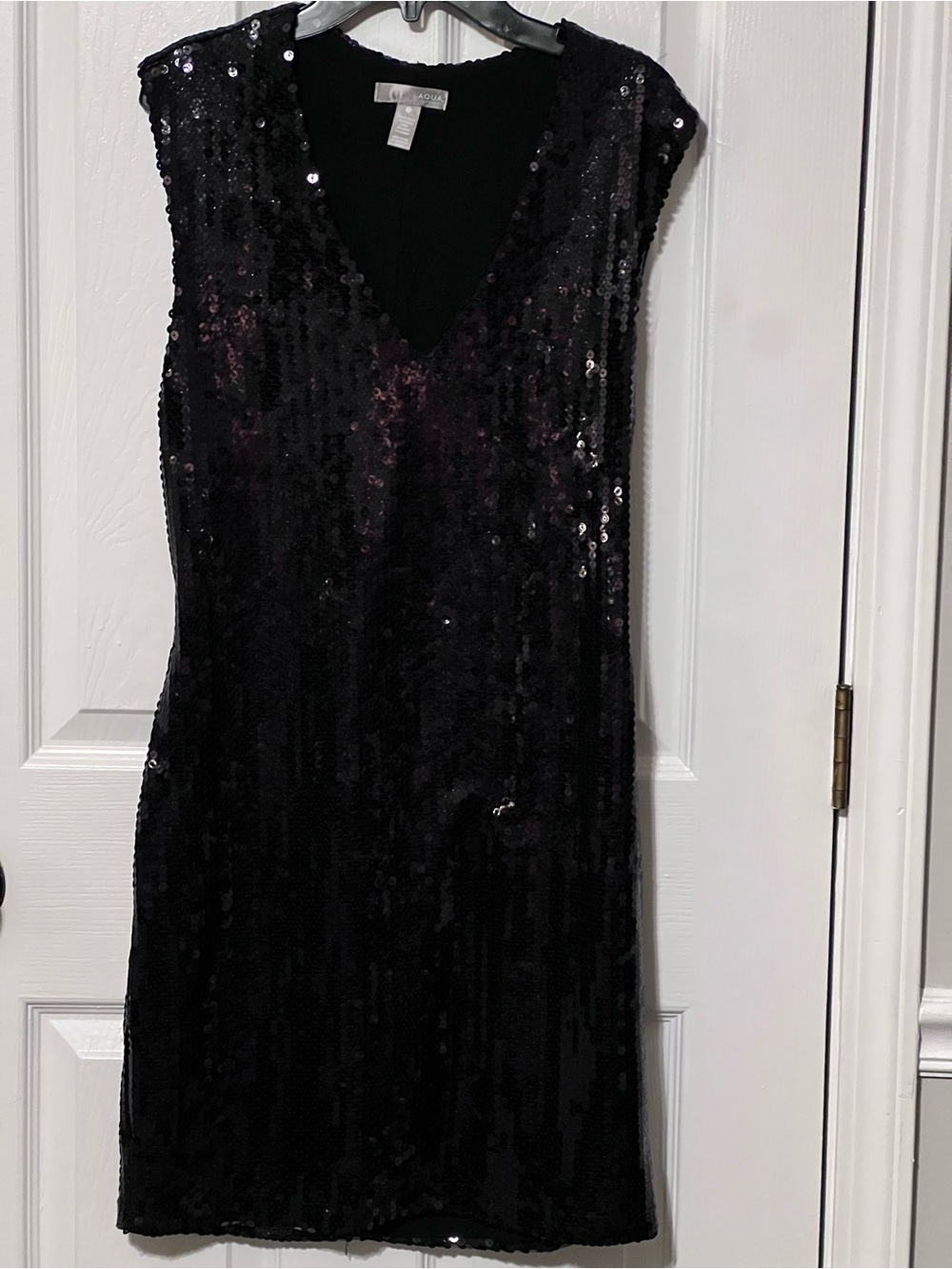 Aqua Capsule Black Sequin Mini Dress Large V Neck Party Cocktail